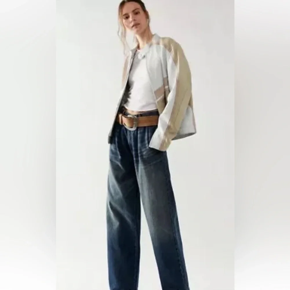 Free People Deadwood Hiro Jacket Recycled Leather Zip Cuffs Biege - Picture 2 of 8